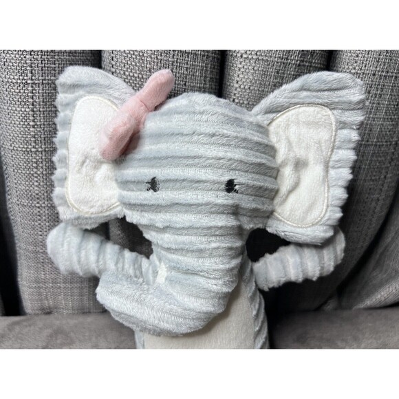 Chick Pea Plush Elephant Lovey Gray White Ears Tummy Textured Pink Bow 11 inch - Picture 2 of 6